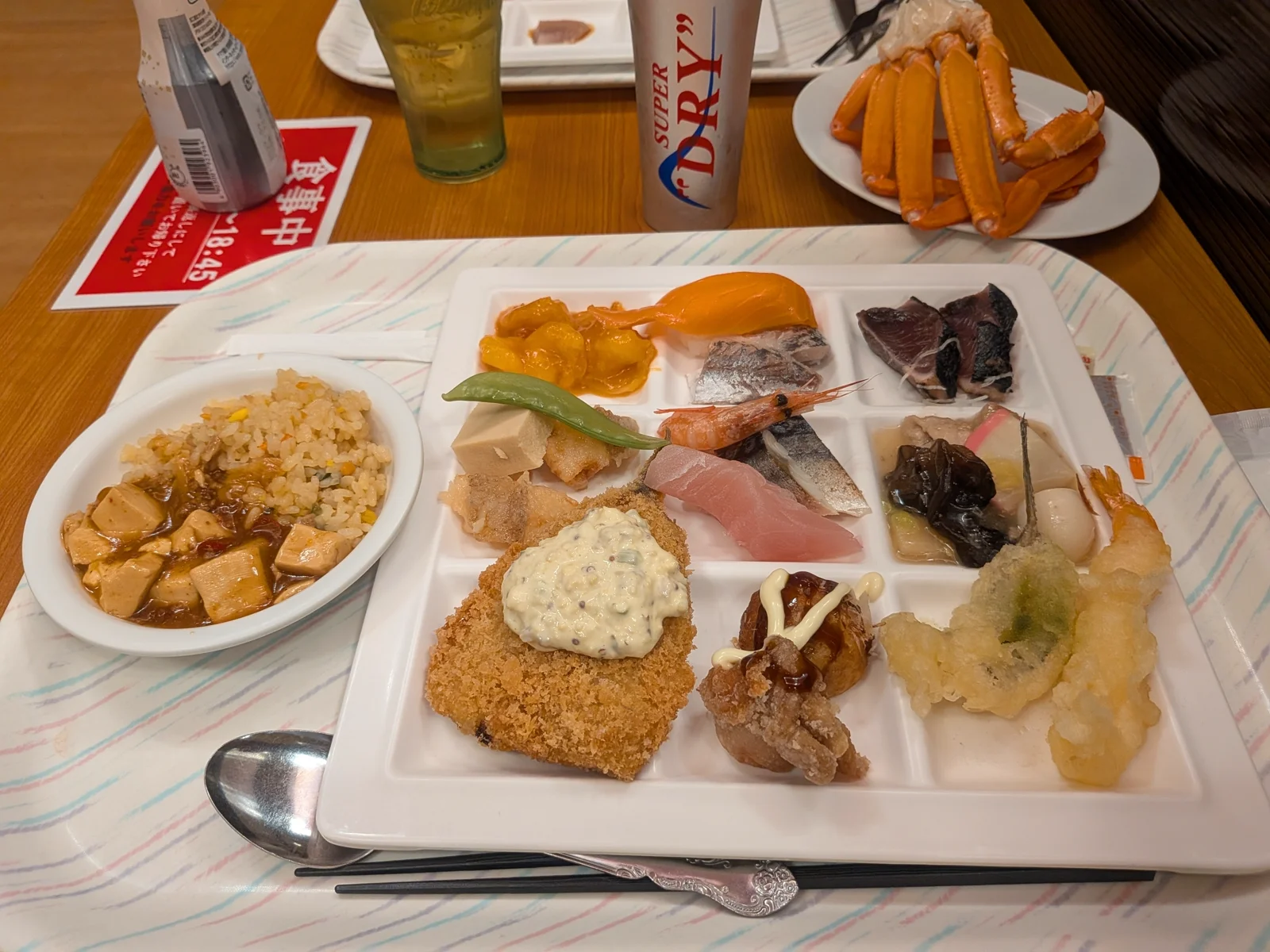 1皿目:揚げ物・刺身・天ぷら・蟹など
